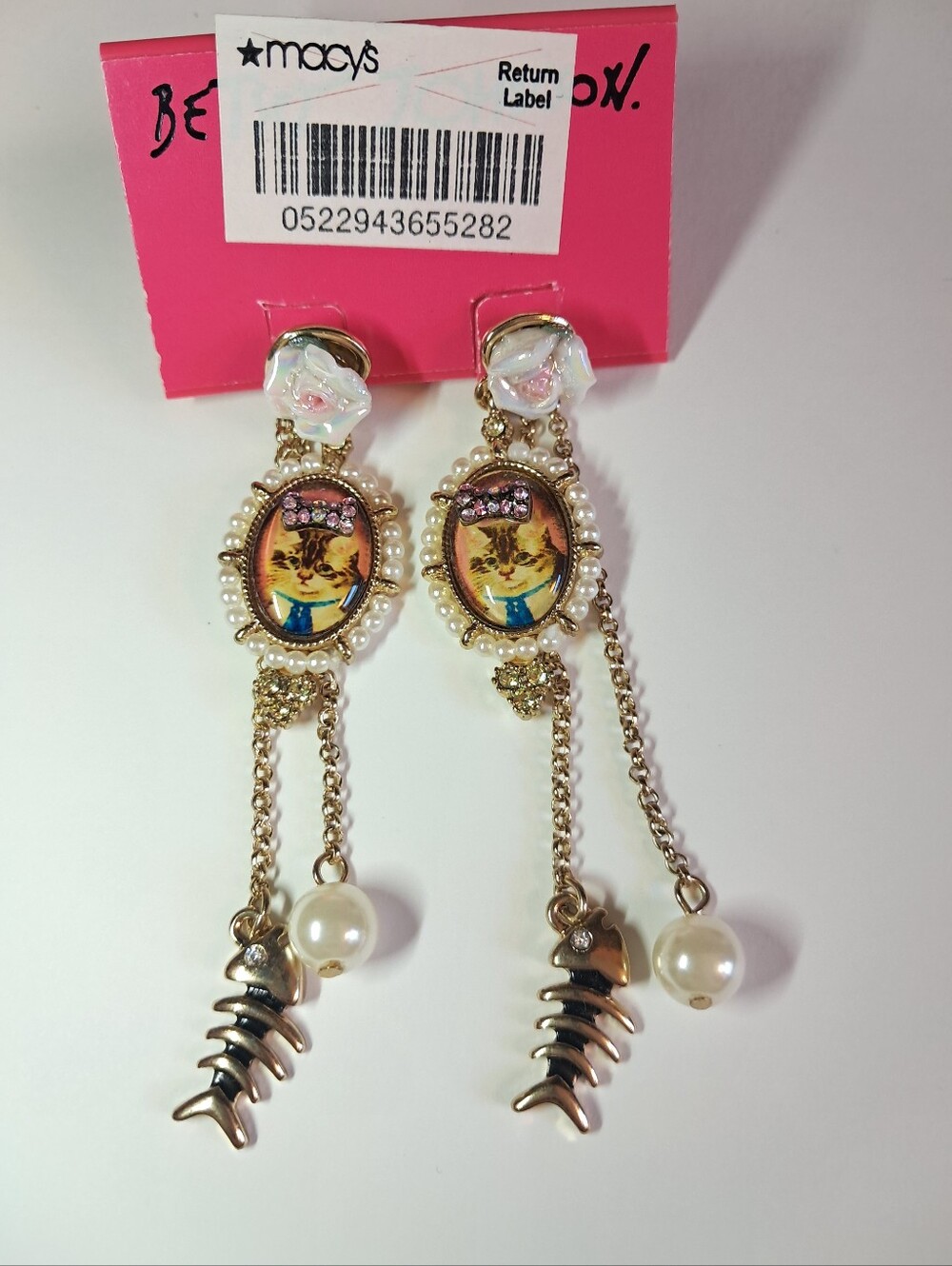 New Betsey Johnson Vintage Bow Cat Earrings - RARE